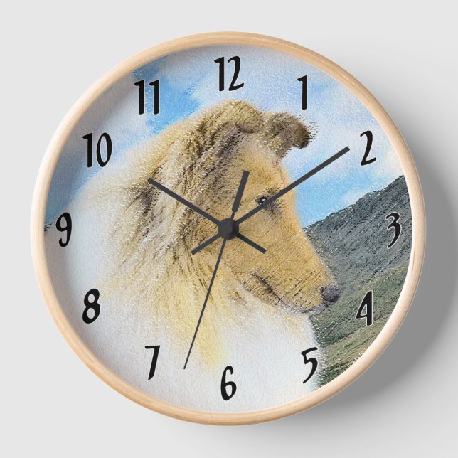 Collie in Mountains (Rough) Painting - Dog Art Clock (Front)