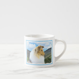 Collie in Mountains (Rough) Painting - Dog Art Espresso Cup