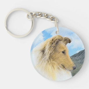 Collie in Mountains (Rough) Painting - Dog Art Keychain