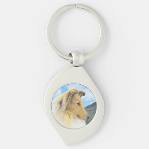 Collie in Mountains (Rough) Painting - Dog Art Keychain