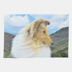 Collie in Mountains (Rough) Painting - Dog Art Kitchen Towel