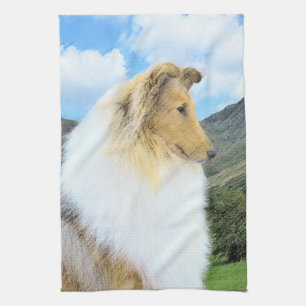 Collie in Mountains (Rough) Painting - Dog Art Kitchen Towel