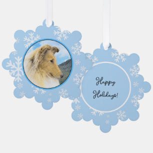 Collie in Mountains (Rough) Painting - Dog Art Ornament Card