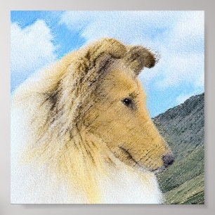Collie in Mountains (Rough) Painting - Dog Art Poster