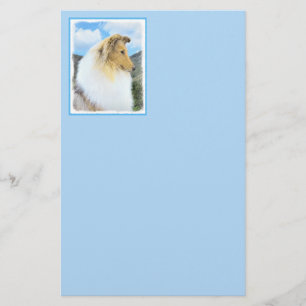 Collie in Mountains (Rough) Painting - Dog Art Stationery