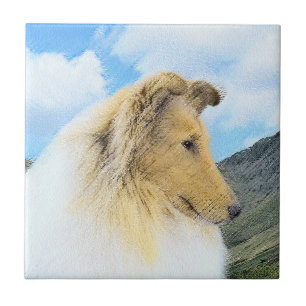 Collie in Mountains (Rough) Painting - Dog Art Tile
