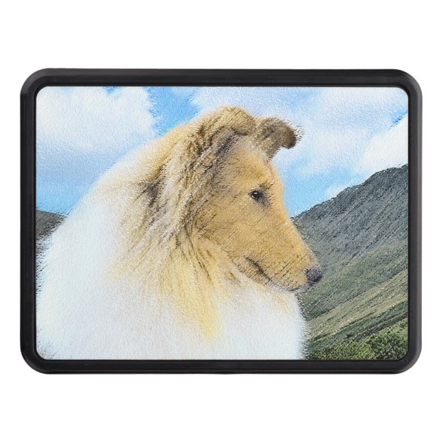 Collie in Mountains (Rough) Painting - Dog Art Trailer Hitch Cover (Front)