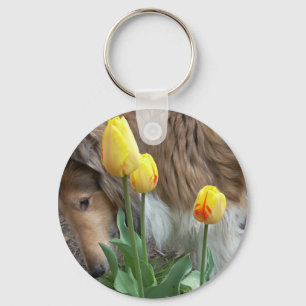 Collie N Tulips Keychain