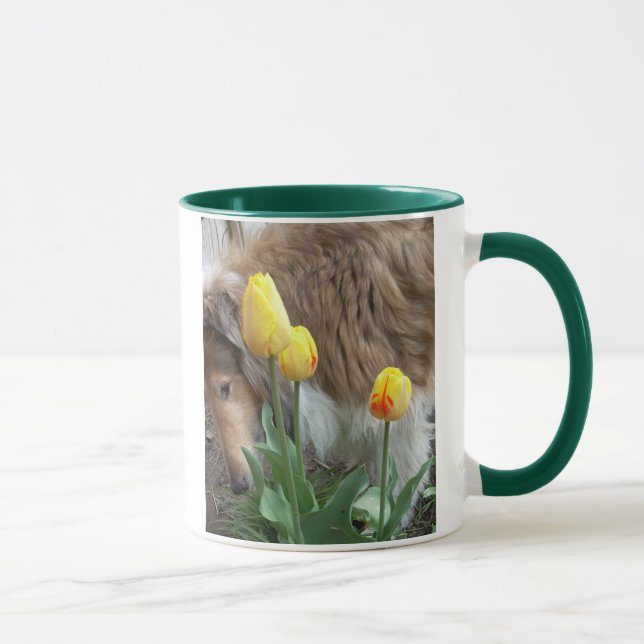 Collie N Tulips Mug (Right)