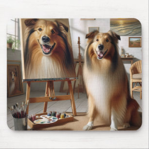 Collie Paint Portrait On an Easel Mouse Pad