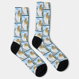 Collie Painting Rough Sable Merle Original Dog Art Socks