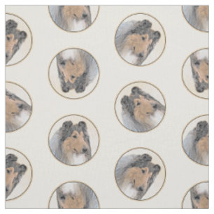 Collie Painting Rough Tricolor Original Dog Art Fabric