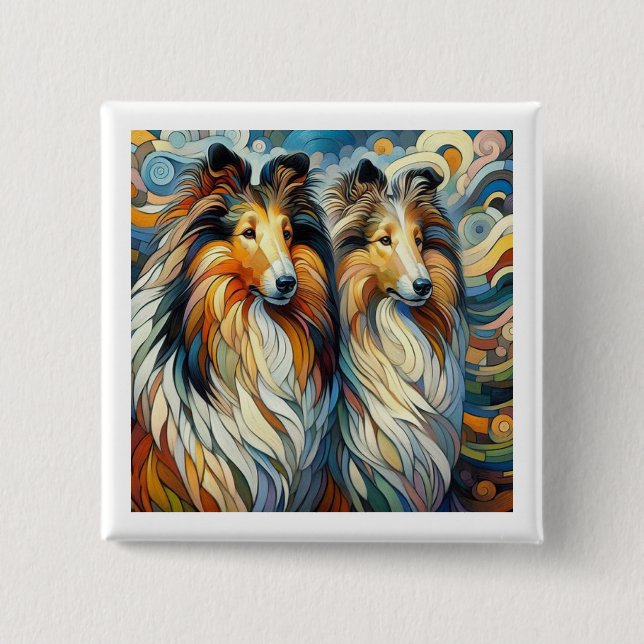 Collie Paw Casso  2 Inch Square Button (Front)