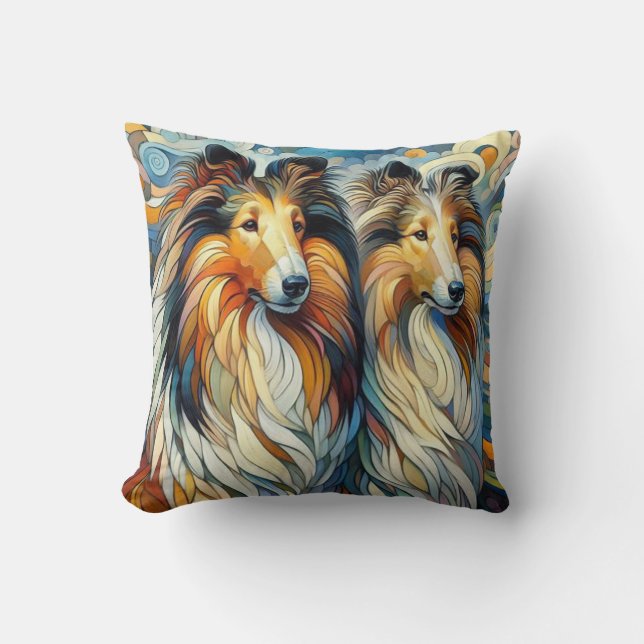 Collie Picasso Throw Pillow (Front)