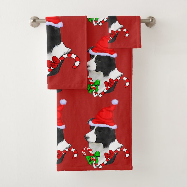 Collie Puppy Christmas Bath Towel Set (Insitu)