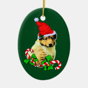 Collie Puppy Christmas Ceramic Ornament