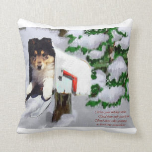 Collie Puppy Christmas Mailbox Throw Pillow