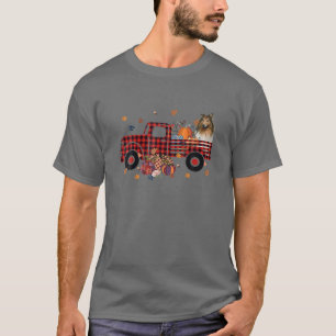 Collie Riding Truck Pumpkin Autumn Leaves Fall T-Shirt
