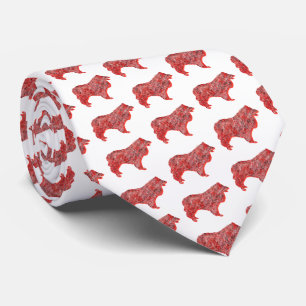 Collie Rough Christmas Dog Silhouette White Neck Tie