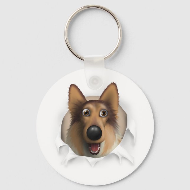 Collie (Rough Coat) Busting Out Keychain (Front)