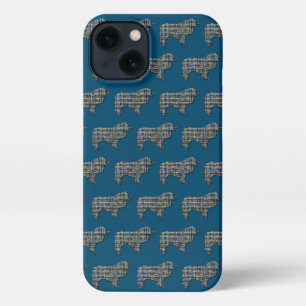 Collie Rough Dog Cute Silhouette Grid Blue iPhone 13 Case