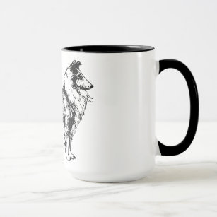 collie rough dog line art coffe, tea mug, gift mug
