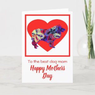 Collie Rough Dog Red Heart Carte de fête des mères