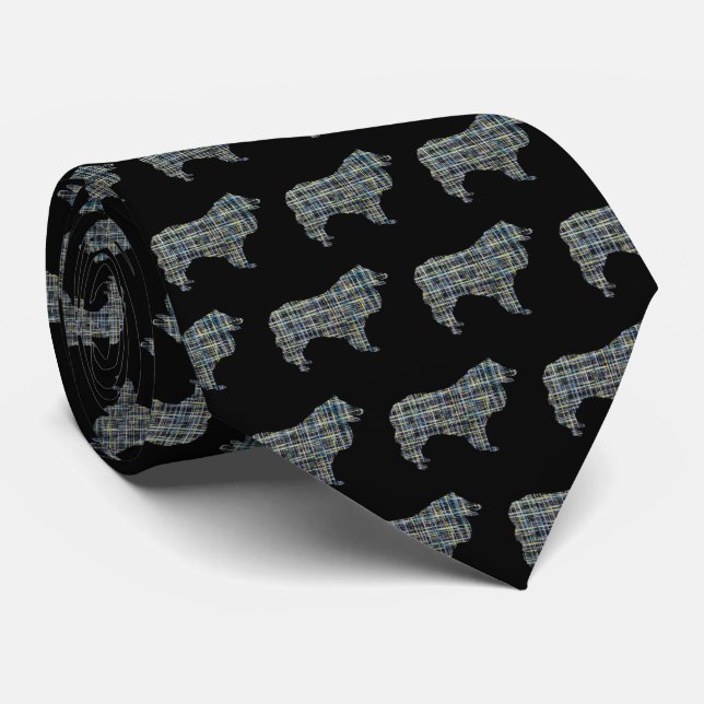 Collie Rough Dog Yellow & Black Grid Black Tie (Rolled)