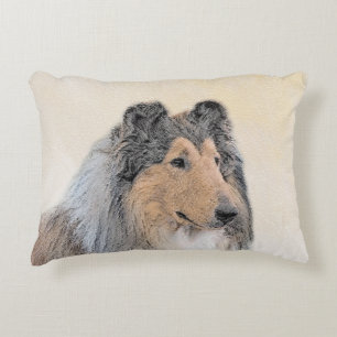 Collie (Rough) Painting - Cute Original Dog Art Accent Pillow