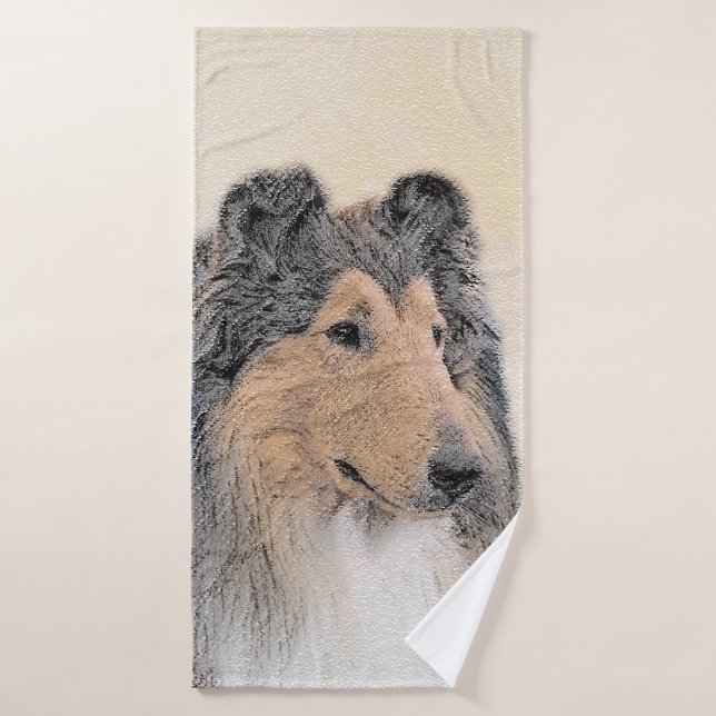 Collie (Rough) Painting - Cute Original Dog Art Bath Towel Set (Bath Towel)