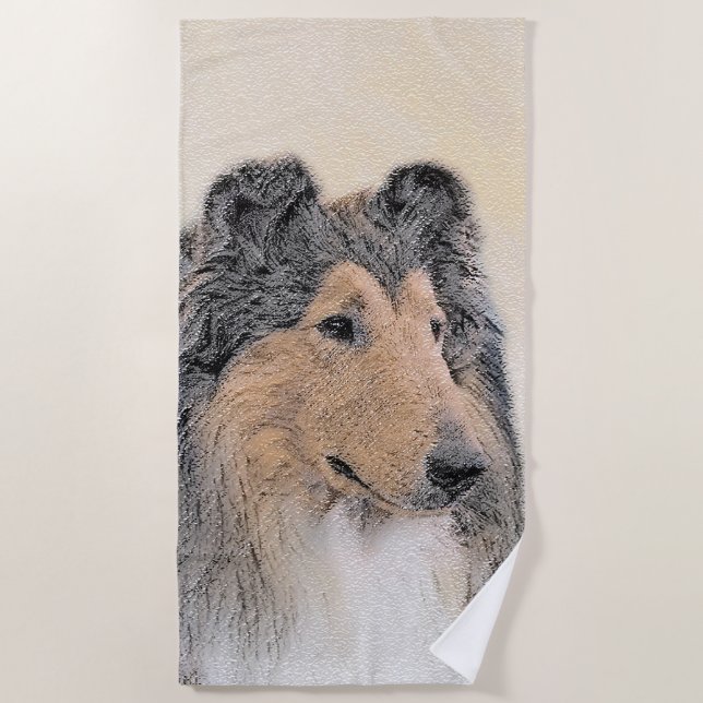 Collie (Rough) Painting - Cute Original Dog Art Beach Towel (Front)