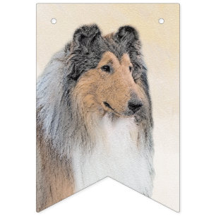 Collie (Rough) Painting - Cute Original Dog Art Bunting Flags