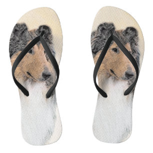 Collie (Rough) Painting - Cute Original Dog Art Flip Flops