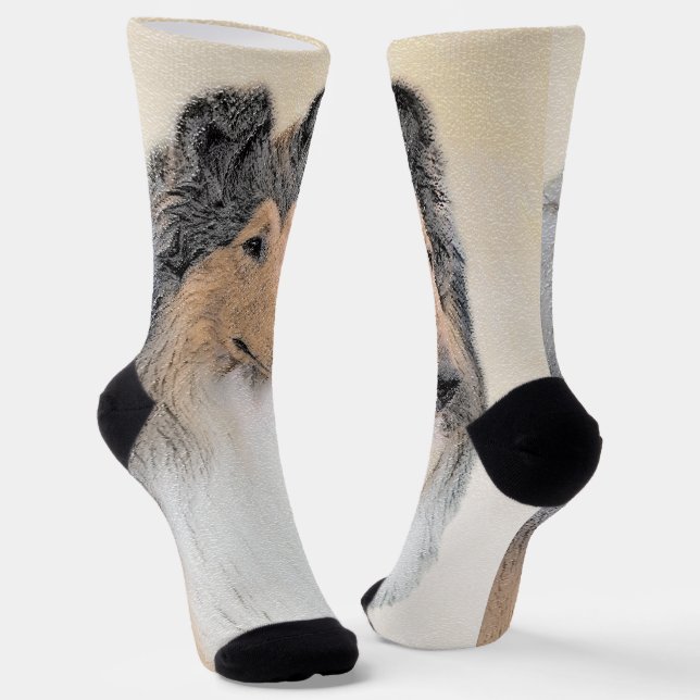 Collie (Rough) Painting - Cute Original Dog Art Socks (Angled)