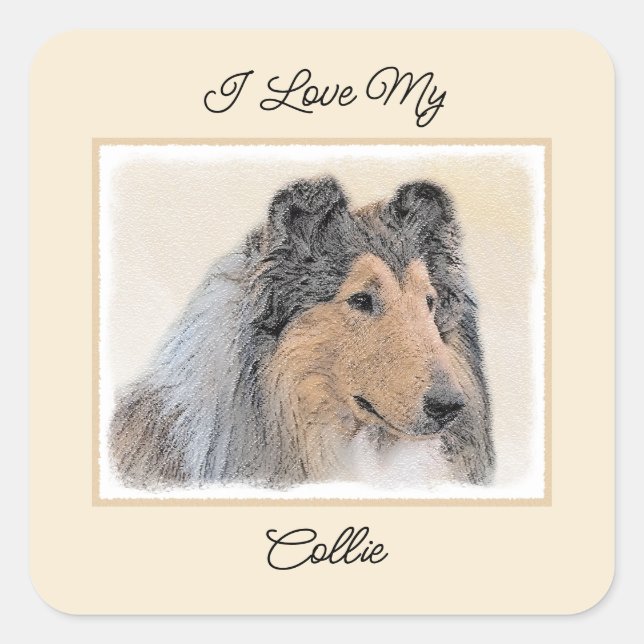 Collie (Rough) Painting - Cute Original Dog Art Square Sticker (Front)
