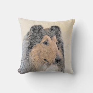 Collie (Rough) Painting - Cute Original Dog Art Throw Pillow