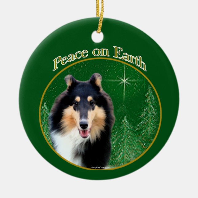 Collie (rough) Peace Ceramic Ornament (Front)
