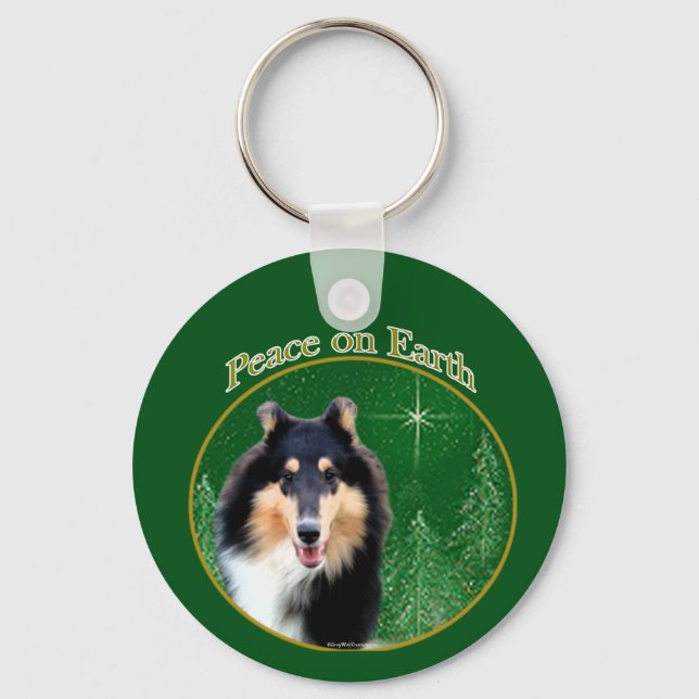 Collie (rough) Peace Keychain (Front)