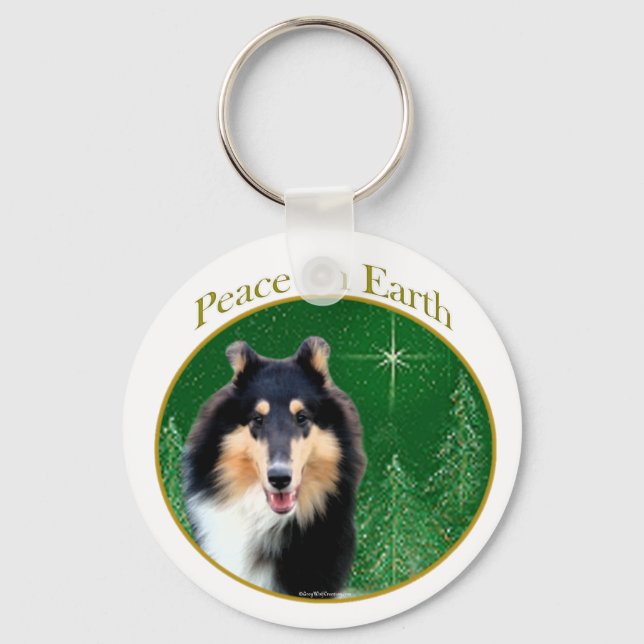 Collie (rough) Peace Keychain (Front)