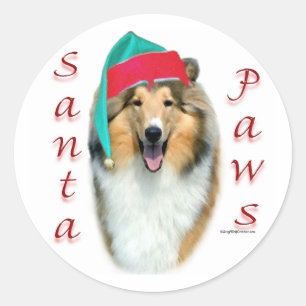 Collie (rough) Santa Paws Classic Round Sticker