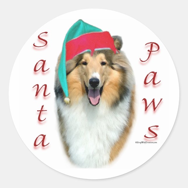 Collie (rough) Santa Paws Classic Round Sticker (Front)