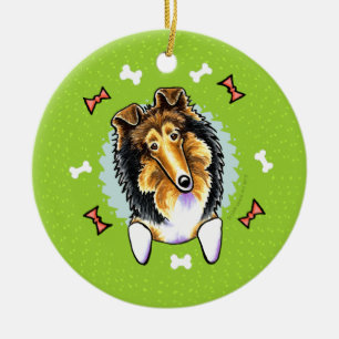 Collie Sheltie Christmas Wreath Ceramic Ornament