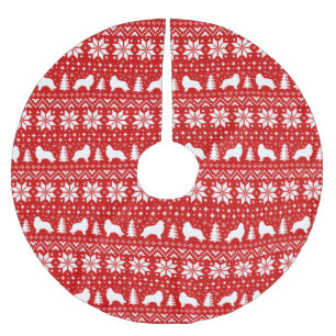 Collie Silhouettes Christmas Pattern Red Brushed Polyester Tree Skirt