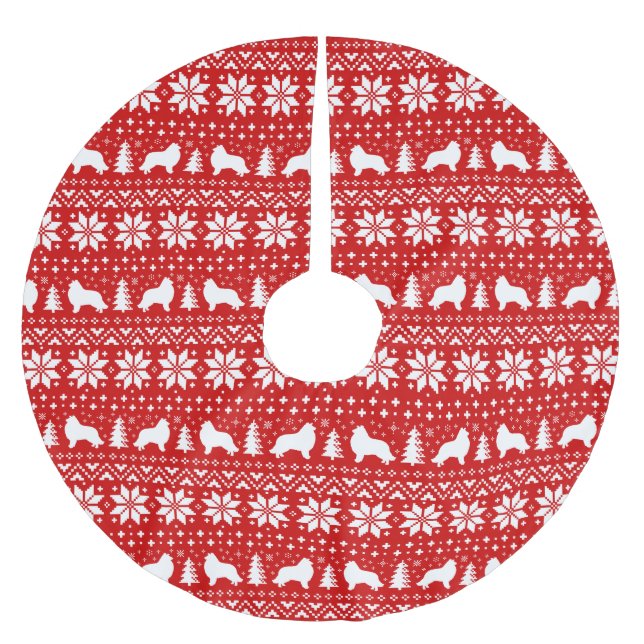 Collie Silhouettes Christmas Pattern Red Brushed Polyester Tree Skirt (Front)