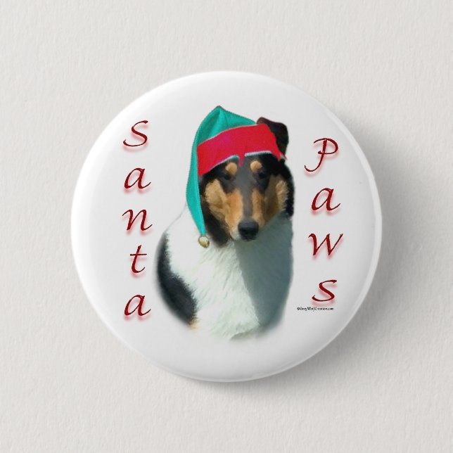 Collie (smooth) Santa Paws 2 Inch Round Button (Front)