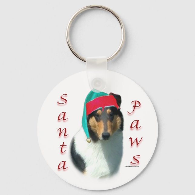 Collie (smooth) Santa Paws Keychain (Front)