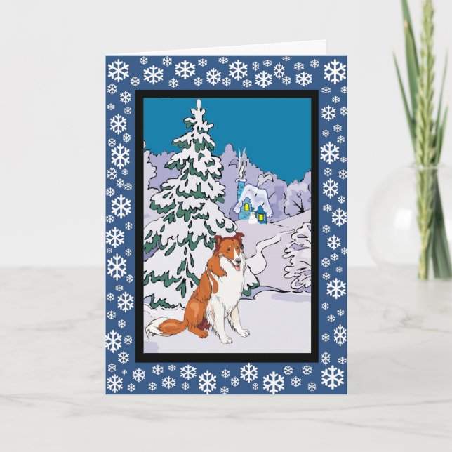 Collie Snowy Winter Holiday Card (Front)