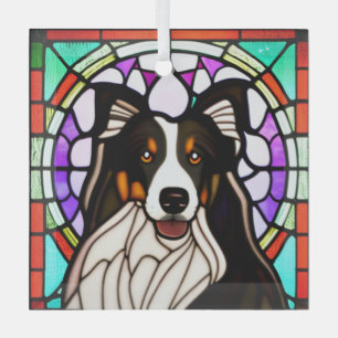 Collie "Stained Glass"  Glass Ornament