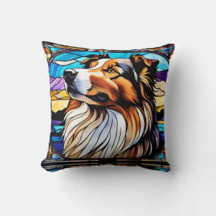 Collie Stained Glass look Throw Pillow