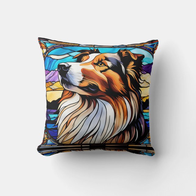 Collie Stained Glass look Throw Pillow (Front)
